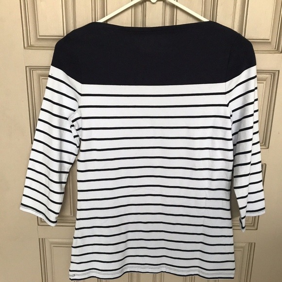 Merona T Shirt SzXS Blue/White Stripe Contrast Yoke 3/4 Sleeves NWT - Picture 3 of 8